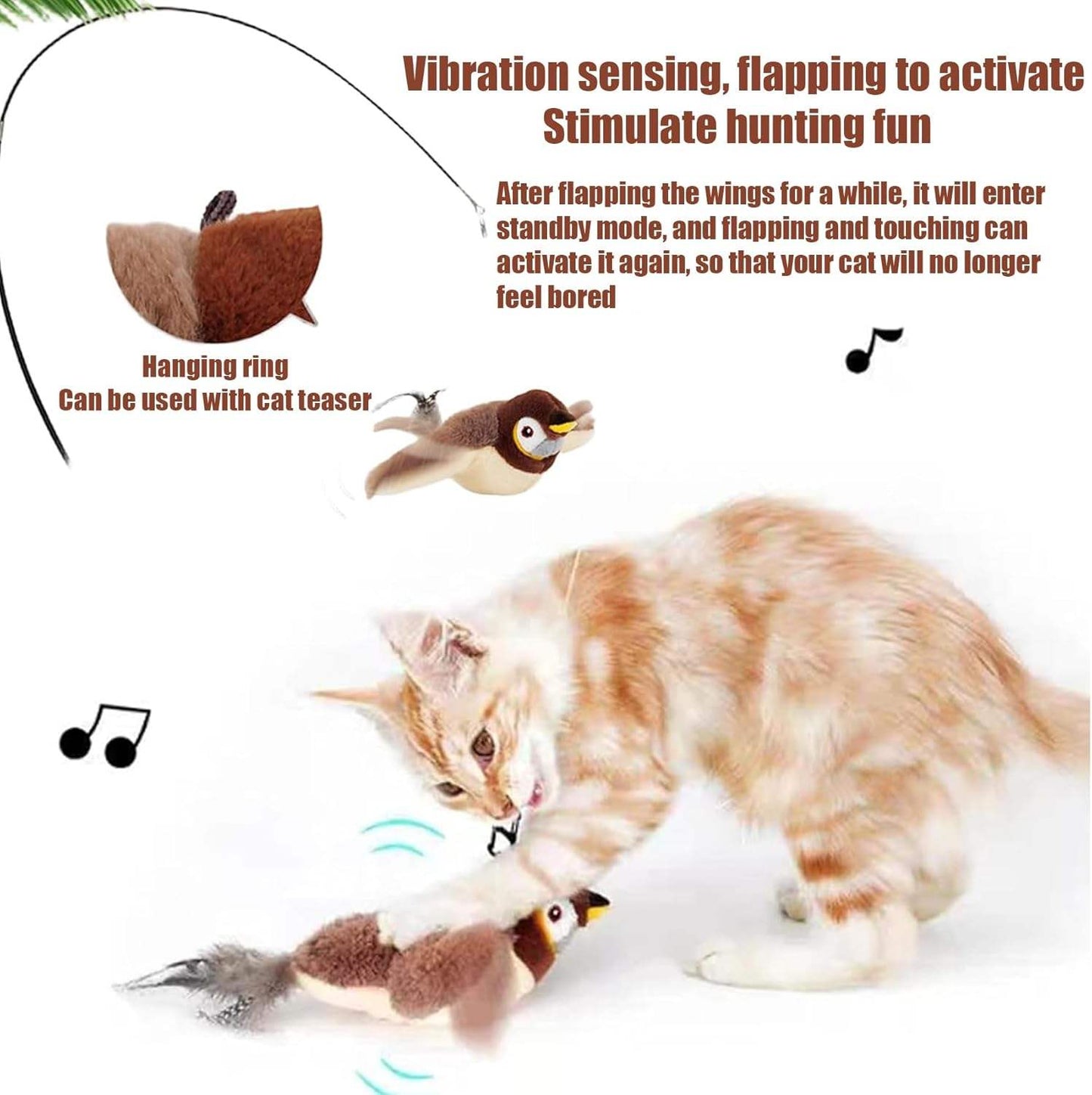 Electric Interactive Cat Bird Toy | Flapping Plush | Detachable