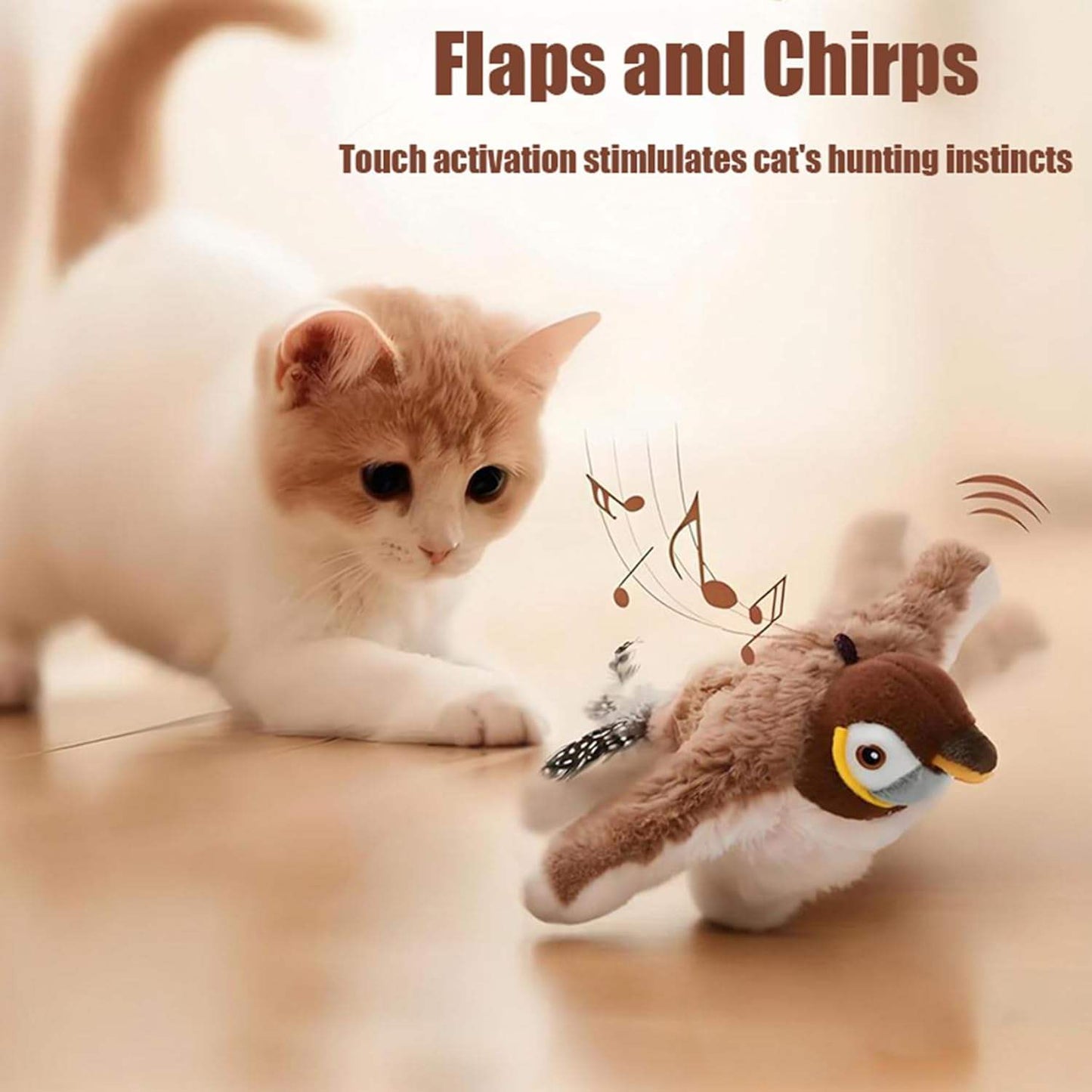 Electric Interactive Cat Bird Toy | Flapping Plush | Detachable