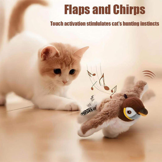 Electric Interactive Cat Bird Toy | Flapping Plush | Detachable