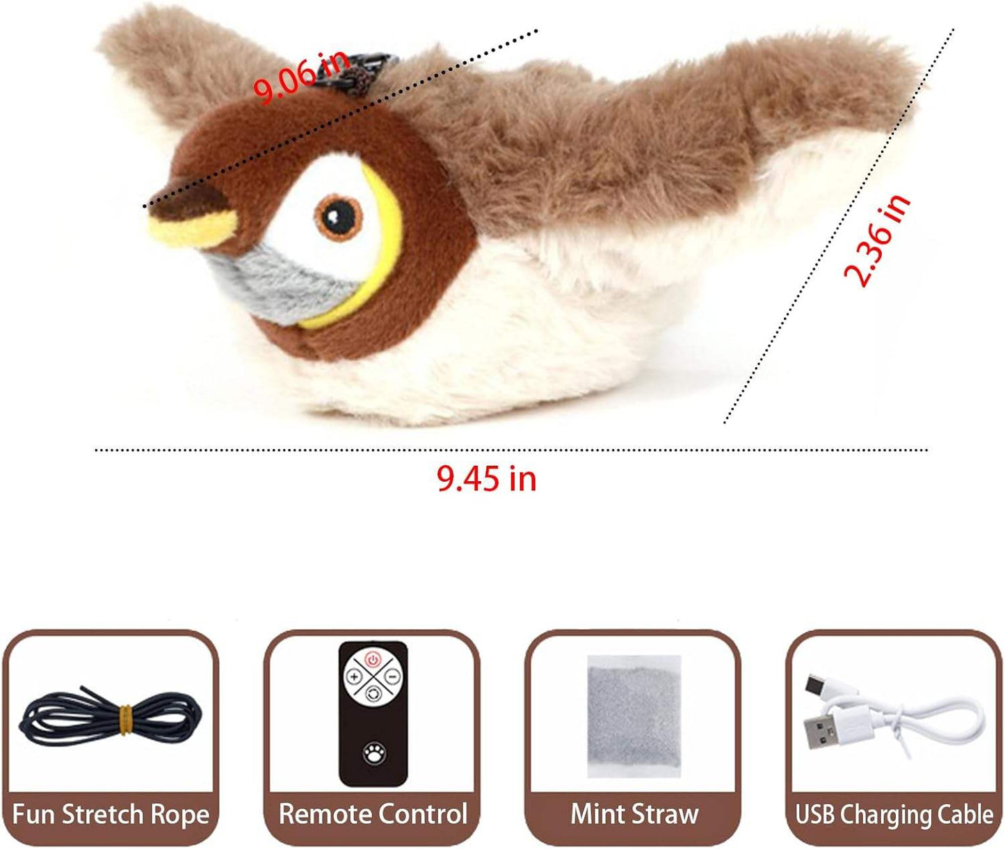 Electric Interactive Cat Bird Toy | Flapping Plush | Detachable