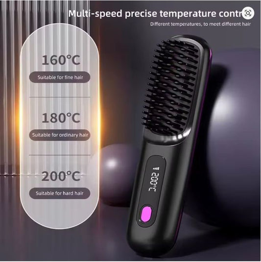 Portable LCD Hair Straightener Brush – USB Rechargeable
