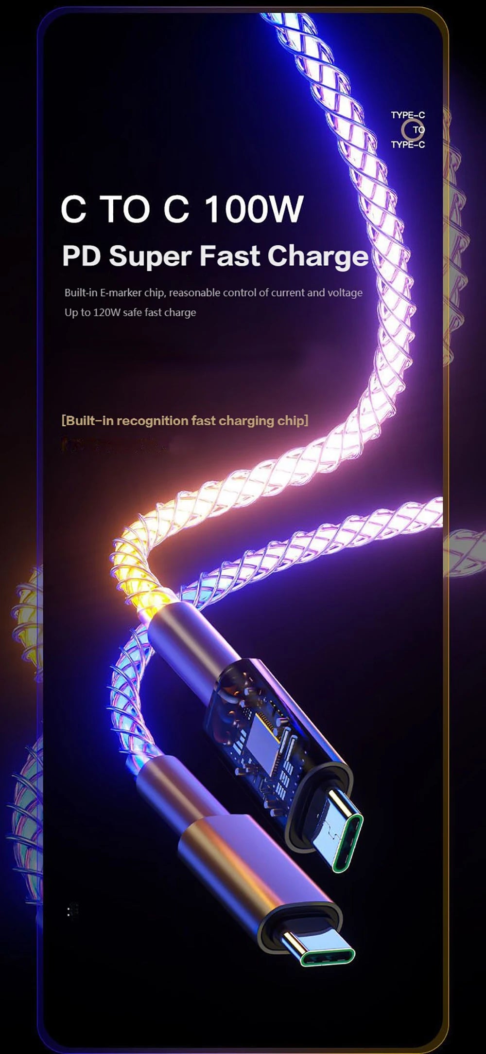 RGB Type C Cable - 3-in-1 66W 6A
