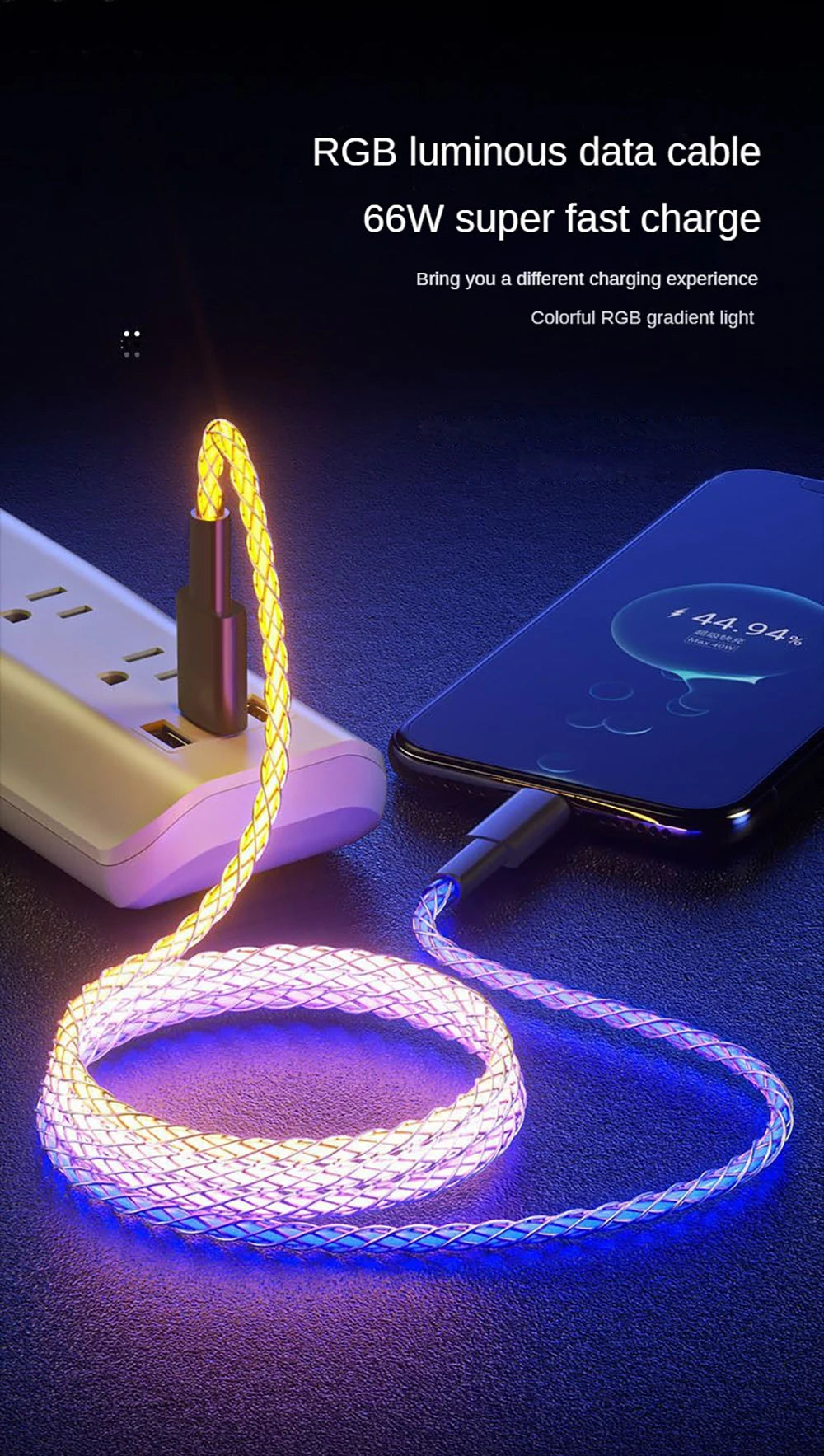 RGB Type C Cable - 3-in-1 66W 6A