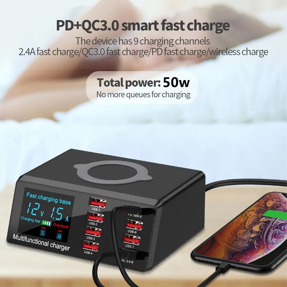 Multi-Function Wireless Charger - Fast USB Charging