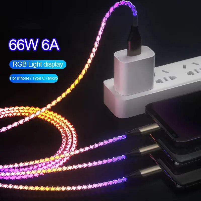 RGB Type C Cable - 3-in-1 66W 6A